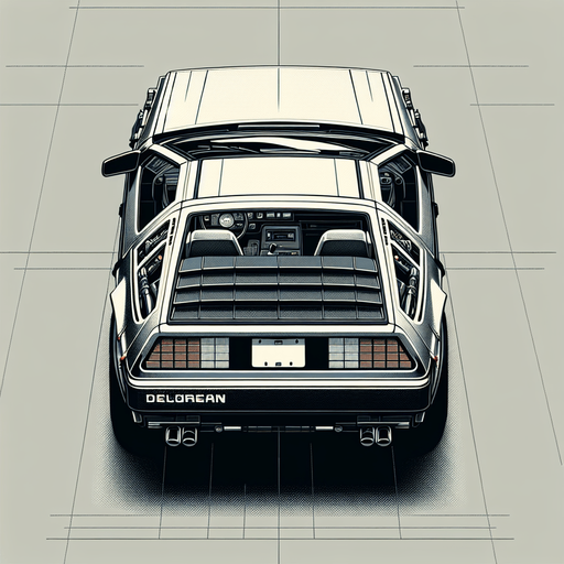 DeLorean car, seen from behind

Top-down, gta2, Single Game Texture. In-Game asset. 2d. Blank background. High contrast. No shadows.isometric