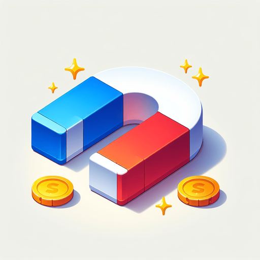 coin magnet white blue red in color.
Single Game Texture.  In-Game asset.  2d.  Blank background.  High contrast.  No shadows