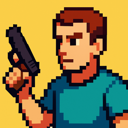 person with glock18 in hand pixel.
In-Game asset.  2d.  High contrast.  No shadows