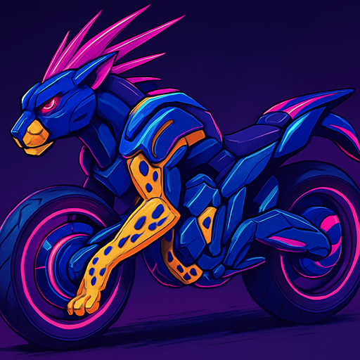 cyberpunk American anime koraidon Miraidon-esque motorcycle animal futuristic cheetah-meets-motorcycle