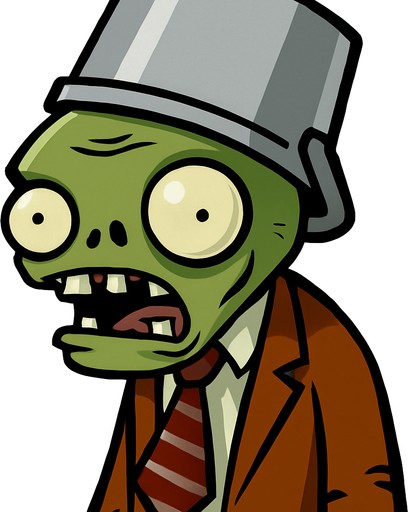 PLANT VS ZOMBİ DEKİ KAFASINDA TENEKE OLAN ZOMBİ.
In-Game asset.  2d.  High contrast.  No shadows