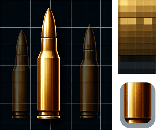 Bullet.
Single Game Texture. In-Game asset. 2d. Blank background. High contrast. No shadows.