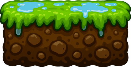 Fully soaked and wet grass and the dirt for the ground element oven to the jump and run.
In-Game asset.  2d.  High contrast.  No shadows