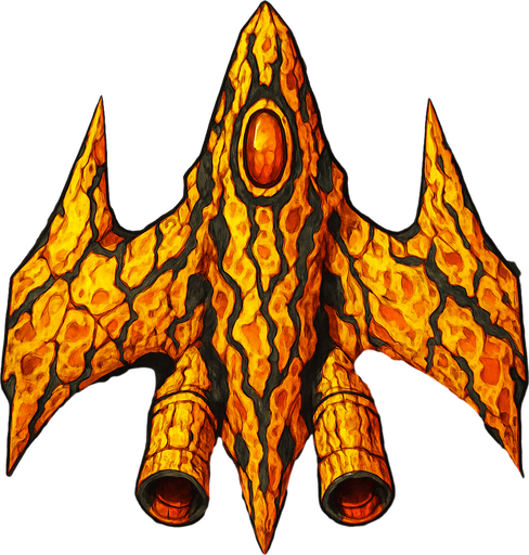 crazy yellow lava spaceship top view.