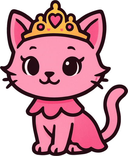 Chatonne (fille chat) au pelage rose princesse avec un diadème de princesse sur la tête.
In-Game asset.  2d.  High contrast.  No shadows