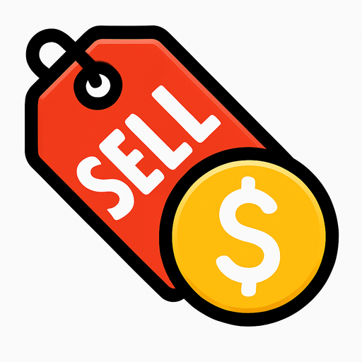 Sell icon with a money symbol.
In-Game asset.  2d.  High contrast.  No shadows