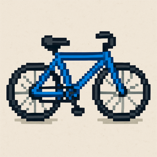 Draw 2d pixel biycycle top view blue.
In-Game asset.  2d.  High contrast.  No shadows