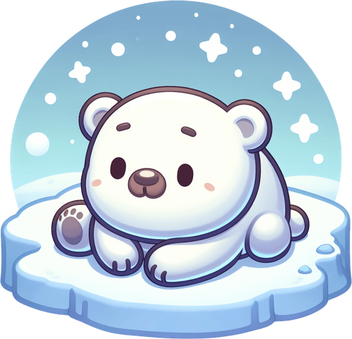 Белый медведь лежит на снегу. Мультяшный.
Single Game Texture.  In-Game asset.  2d.  Blank background.  High contrast.  No shadows