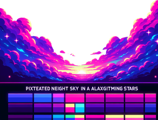 A pixel style neon night sky, with starts, background.
Single Game Texture.  In-Game asset.  2d.  Blank background.  High contrast.  No shadows