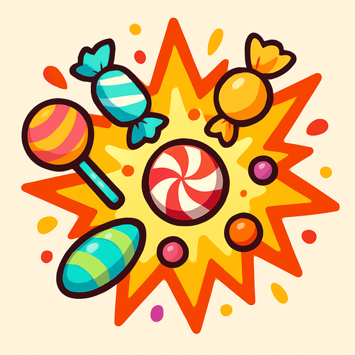 Candy explotion.
In-Game asset.  2d.  High contrast.  No shadows