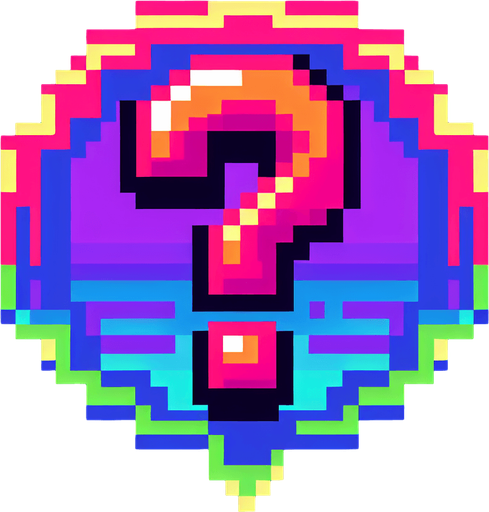 pixel art speech bubble that says "?" neon color.
Single Game Texture. In-Game asset. 2d. Blank background. High contrast. No shadows.