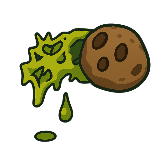 bir meteor ve meteorun arkasından çıkan asit. No background. Transparent background. Blank background. No shadows. 2d. In-Game asset. flat