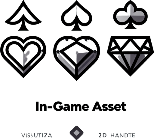 Heart, spade, club, diamond.
No background. In game asset..
Single Game Texture. In-Game asset. 2d. Blank background. High contrast. No shadows.