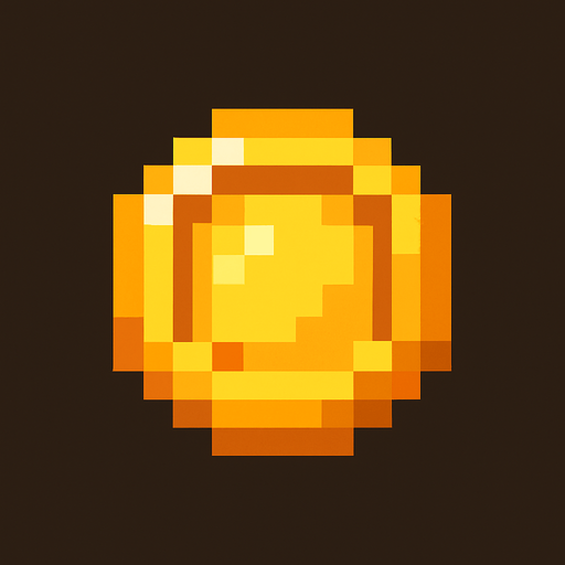 Coin 2d pixilated top down.
In-Game asset.  2d.  High contrast.  No shadows