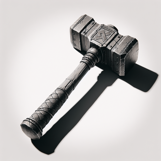 A hammer.
Single Game Texture.  In-Game asset.  2d.  Blank background.  High contrast.  No shadows