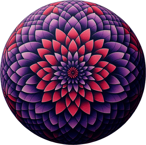 A round purple and red flower. Top down view.
Single Game Texture. In-Game asset. 2d. Blank background. High contrast. No shadows.