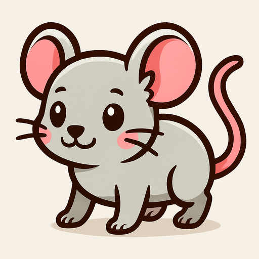 Un emignone souris cartoon style sur ses quatres pattes.
In-Game asset.  2d.  High contrast.  No shadows