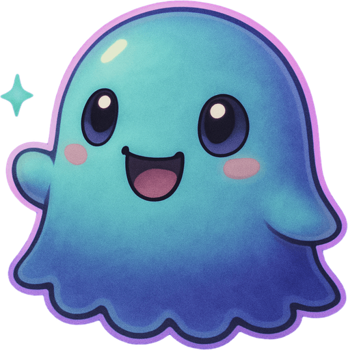 Kawaii neon ghost spirit creature style of Pokémon Ghibli