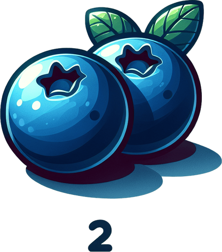 A couple of blueberries.
Single Game Texture. In-Game asset. 2d. Blank background. High contrast. No shadows.