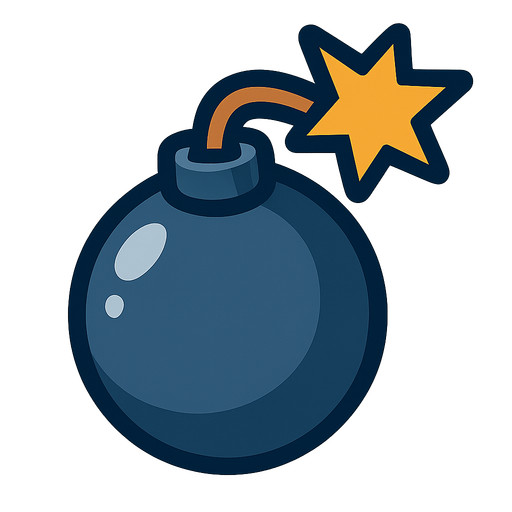 Bomb.
Single Game Texture.  In-Game asset.  2d.  Blank background.  High contrast.  No shadows
