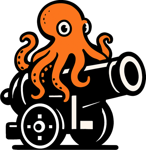 que un pulpo este sentado en un cañon.
In-Game asset.  2d.  High contrast.  No shadows