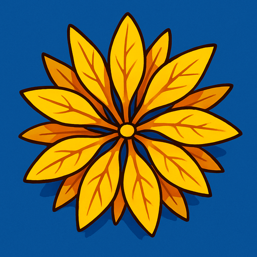 Top view of colorful yellow plant looking upwards.
In-Game asset.  2d.  High contrast.  No shadows