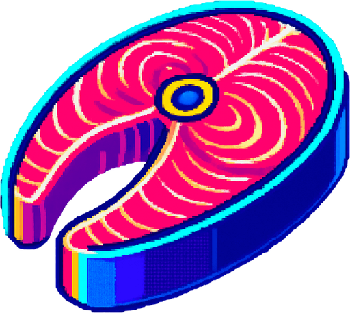 A raw fish steak. 80s arcade machine graphics..
In-Game asset.  2d.  High contrast.  No shadows