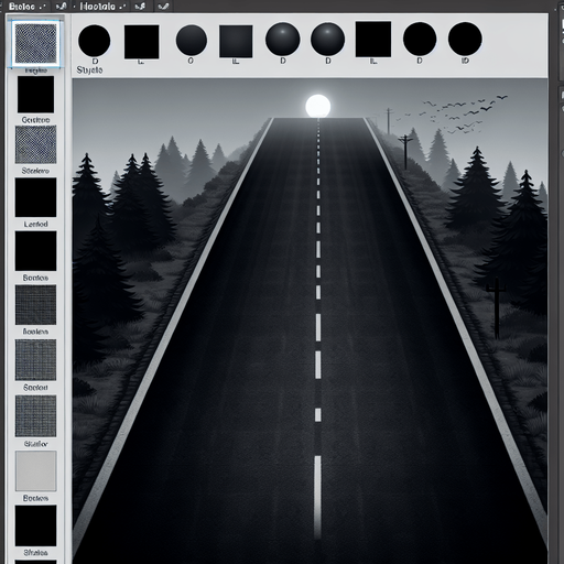 Black road.
Single Game Texture. In-Game asset. 2d. Blank background. High contrast. No shadows.