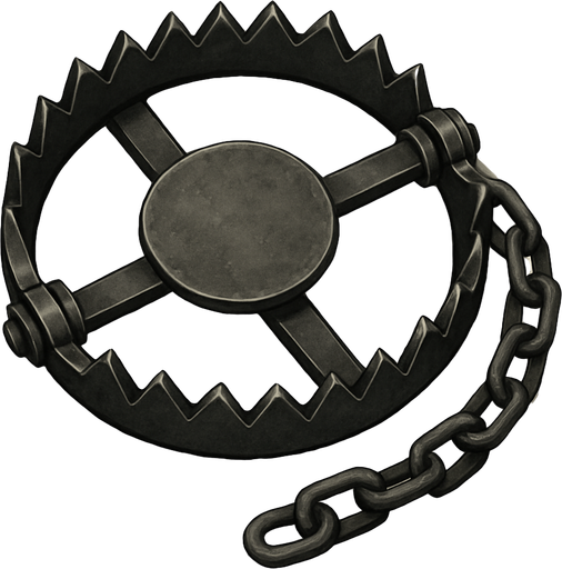 Tuzak üstten görünüm, gerçekçi, yazısız.
In-Game asset.  High contrast.  No shadows