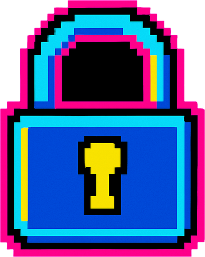 A small lock icon. 80s arcade machine graphics..
In-Game asset.  2d.  High contrast.  No shadows