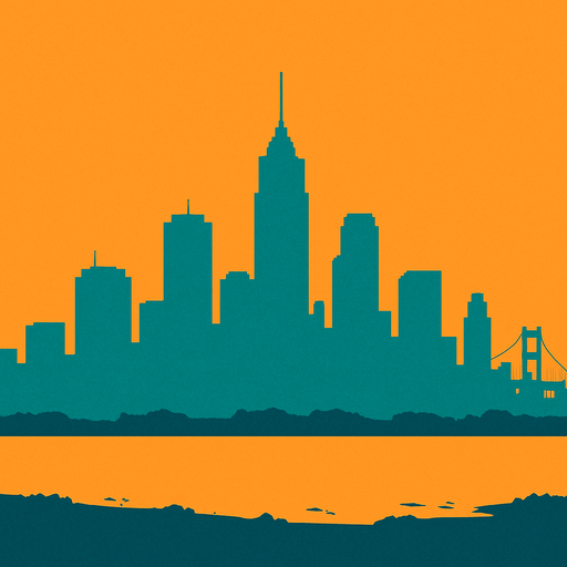 fondo de una ciudad a la distancia.
In-Game asset.  2d.  High contrast.  No shadows