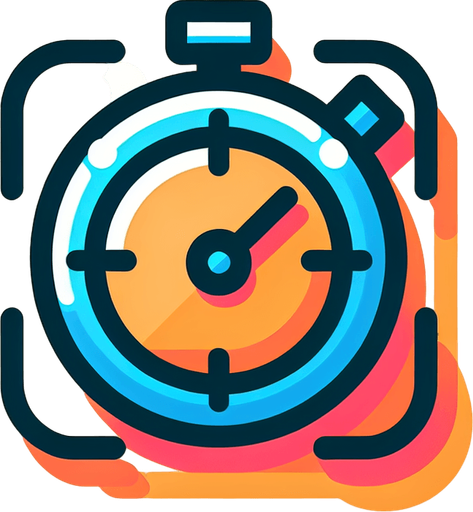 A colorfull simple stop Watch icon without shadows.
Single Game Texture. In-Game asset. 2d. Blank background. High contrast. No shadows.