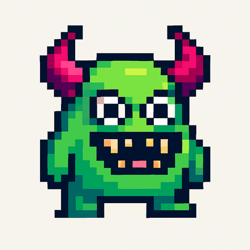 A cool monster like 16 by 16 pixelated character no background shadows and highlights.
In-Game asset.  2d.  High contrast.  No shadows. 2d pixelated in game asset