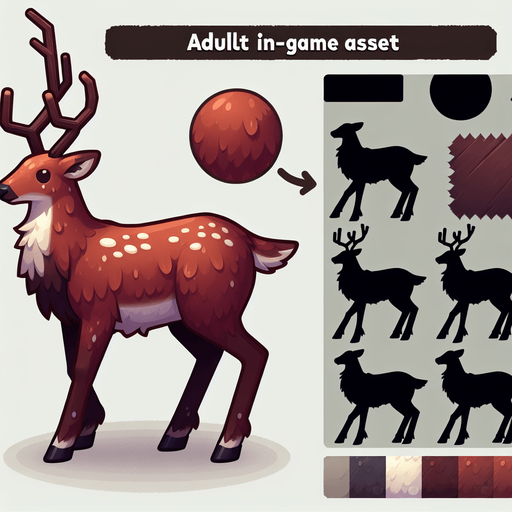 adult Raindeer Single Game Texture. In-Game asset. 2d. Blank background. High contrast. No shadows.