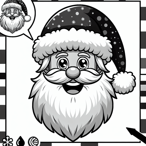 b&w smiling Santa Clauss' head icon Single Game Texture. In-Game asset. 2d. Blank background. High contrast. No shadows.