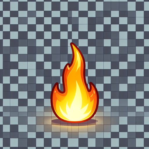 A small vertical flame. Cartoon.
Single Game Texture.  In-Game asset.  2d.  Blank background.  High contrast.  No shadows