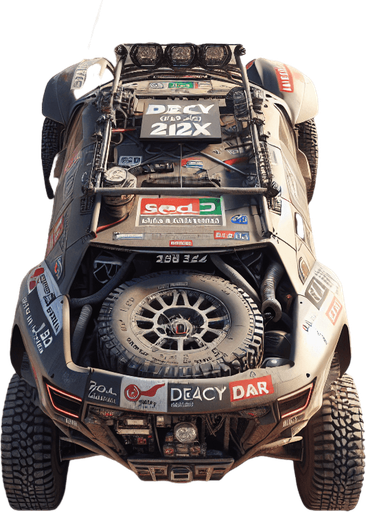 Photorealistic Cross-Country Dakar-Rally-Car from topback view.