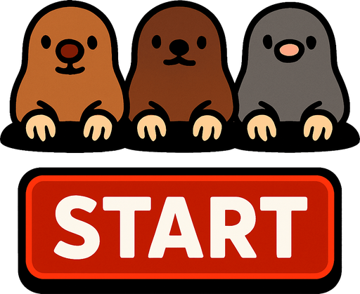 bir tane şık görünümlü bir başlatma butonu olsun ve onun hemen üstünde 3 tane köstebek dursun.
In-Game asset.  2d.  High contrast.  No shadows