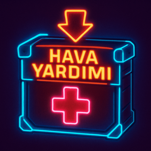 Hava Yardımı kutusu, neon ışıklı.
In-Game asset.  2d.  High contrast.  No shadows