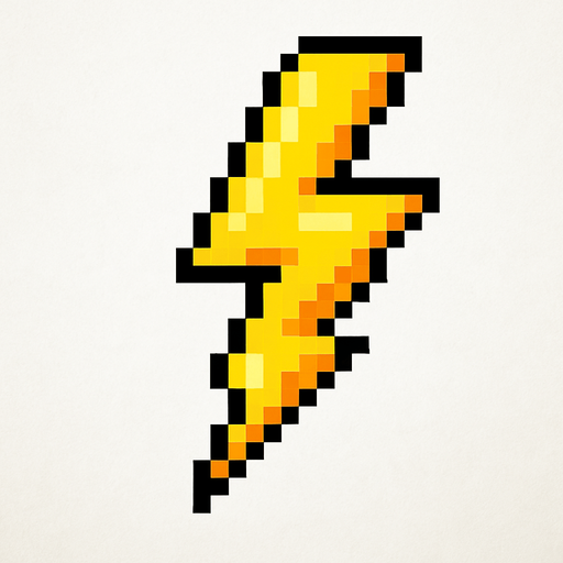 Una particular de rayo pixeleada.
In-Game asset.  2d.  High contrast.  No shadows