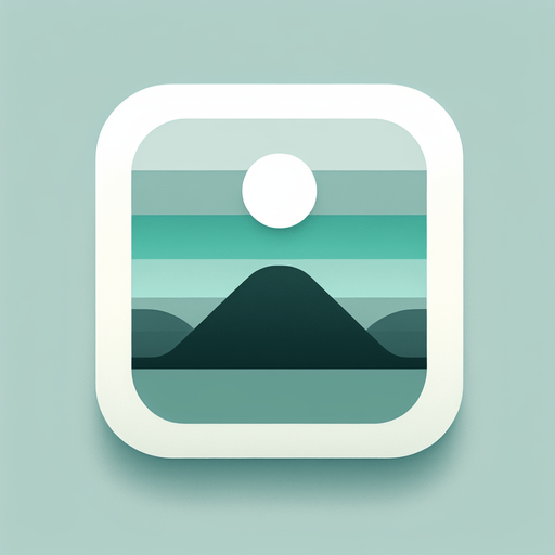 A square app store icon with rounded edges, designed for a Picture File app. The icon features a basic landscape graphic in the center, showing a simple mountain and sun design. The background is a gradient of light green to blue, keeping the aesthetic clean and visually appealing.
Single Game Texture. In-Game asset. 2d. Blank background. High contrast. No shadows.