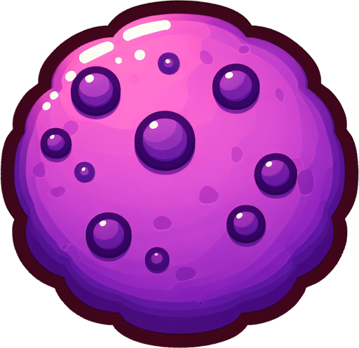 Purple cookie.
Single Game Texture. In-Game asset. 2d. Blank background. High contrast. No shadows.