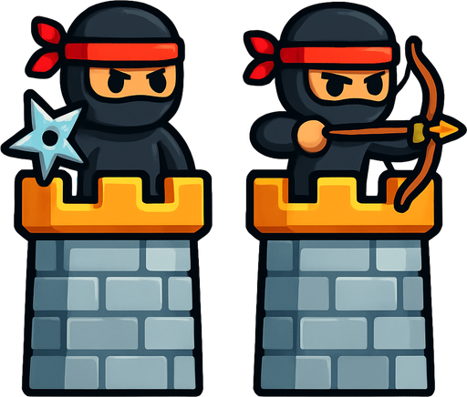 Towers have ninjas assets one have star and one have bow. HD colors.
In-Game asset.  2d.  High contrast.  No shadows