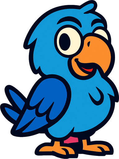 Blue parrot looks like a character.
In-Game asset.  2d.  High contrast.  No shadows