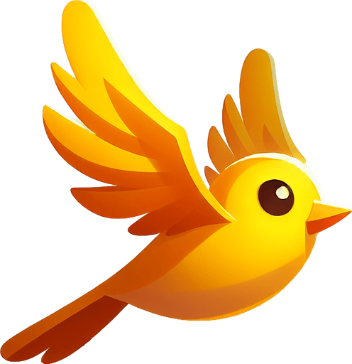 Yallow animated flying bird right side.
Single Game Texture. In-Game asset. 2d. Blank background. High contrast. No shadows.