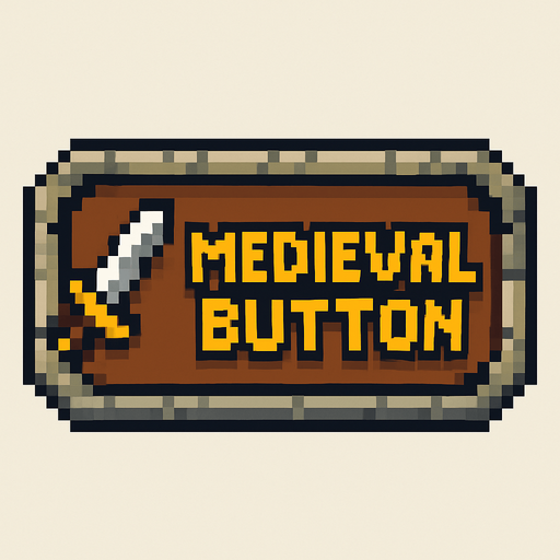orta çağ pixel art buton.
In-Game asset.  2d.  High contrast.  No shadows