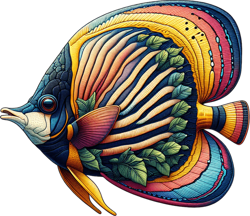 A realistic butterflyfish.
Single Game Texture. In-Game asset. 2d. Blank background. High contrast. No shadows.