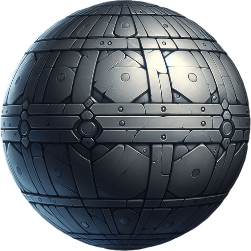metal ball.
Single Game Texture. In-Game asset. 2d. Blank background. High contrast. No shadows.
