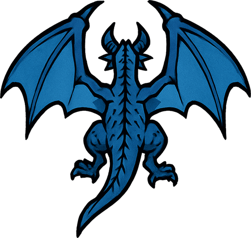 blue flyng wyvern dragon back view.
In-Game asset.  2d.  High contrast.  No shadows