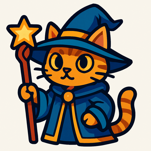 wizard cat.
In-Game asset.  2d.  High contrast.  No shadows